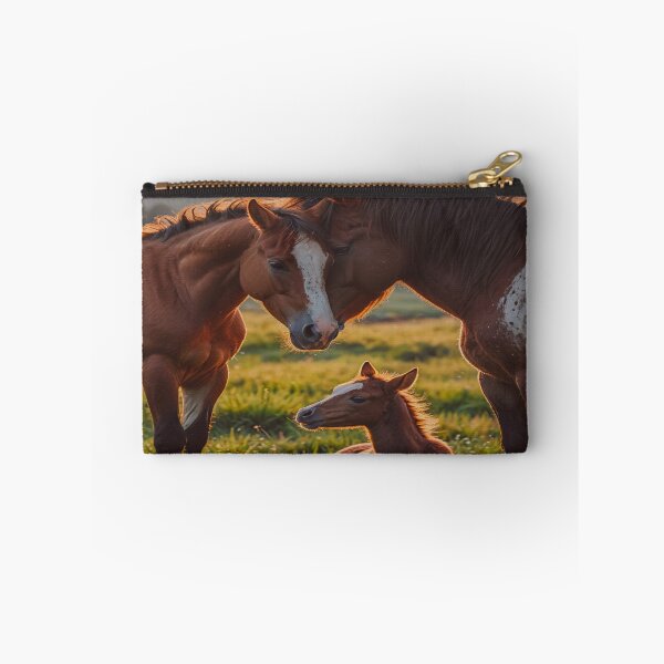Item preview, Horse Family at Sunset – Mare, Stallion and Foal Meadow Art designed and sold by BeautifulVirtues.