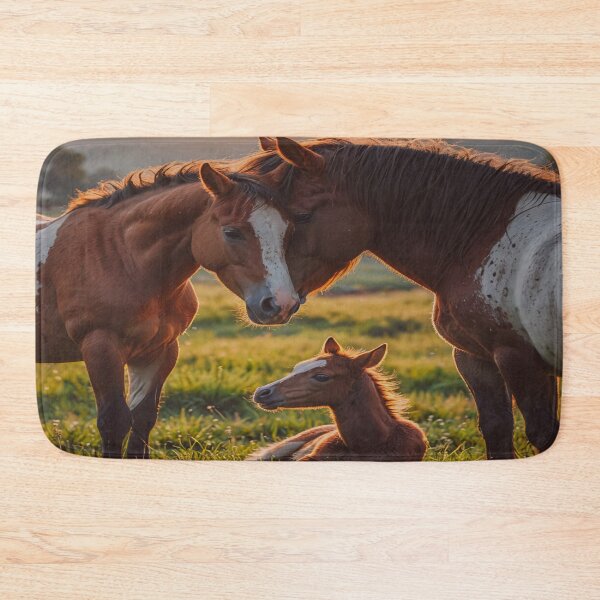 Item preview, Horse Family at Sunset – Mare, Stallion and Foal Meadow Art designed and sold by BeautifulVirtues.