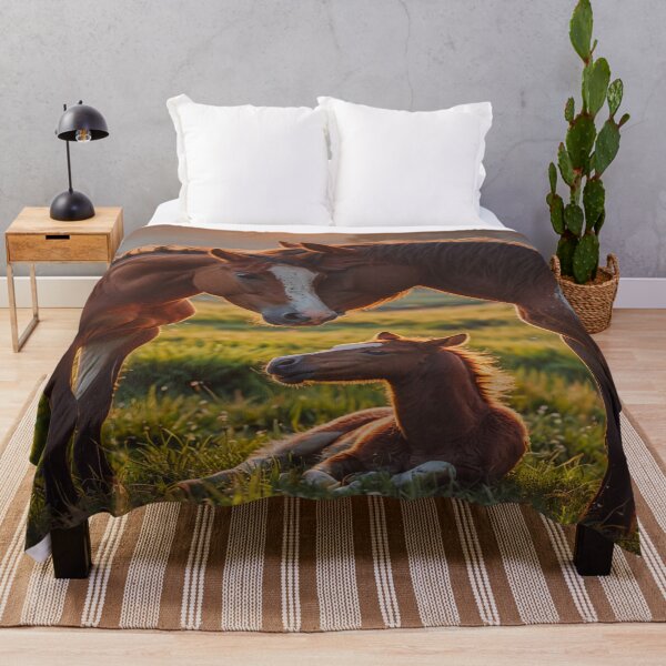 Item preview, Horse Family at Sunset – Mare, Stallion and Foal Meadow Art designed and sold by BeautifulVirtues.