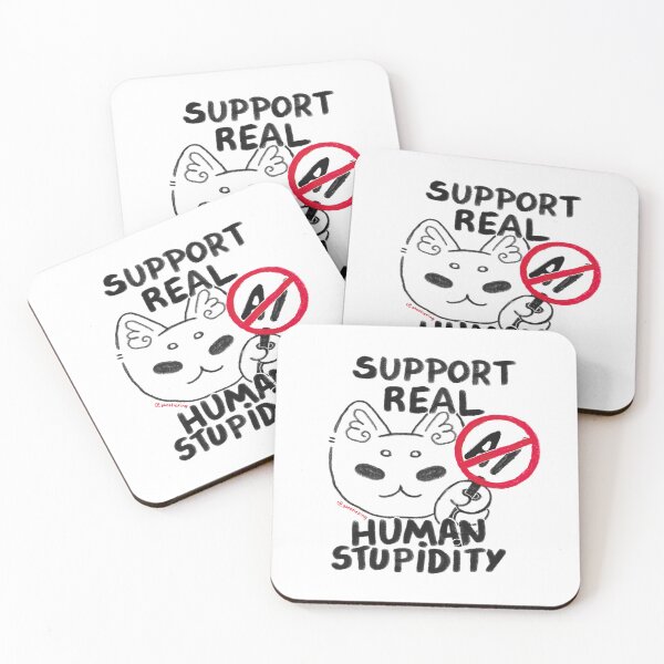 Item preview, Support Real Human Stupidity Funny Anti AI Cat Illustration designed and sold by ghostieking.