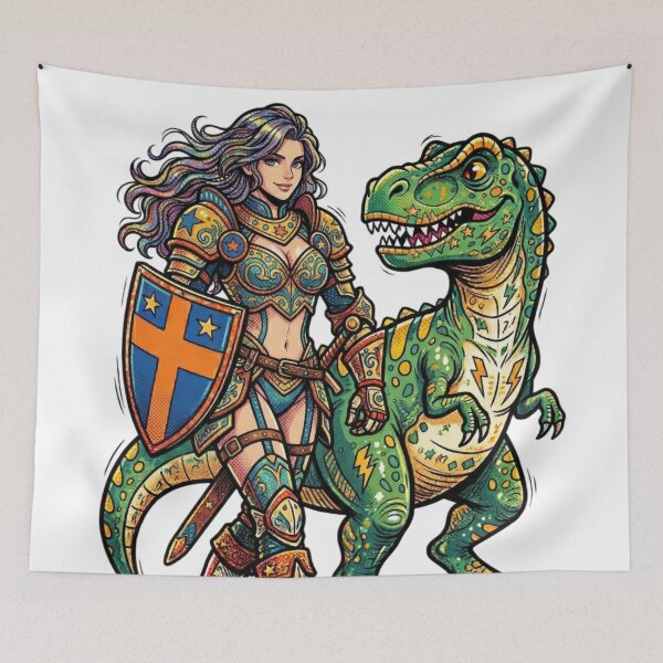 Item preview, Warrior Girl and Dinosaur designed and sold by PP&RAINBOW SHOP.