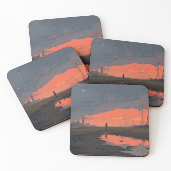 Item preview, Solitary Figure Beneath Communication Towers at Fiery Sunset designed and sold by Kesterton.