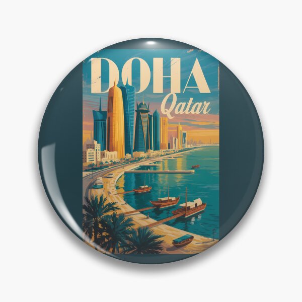 Item preview, Doha Qatar Skyline Illustration Travel Art Vintage designed and sold by KrisSidDesigns.