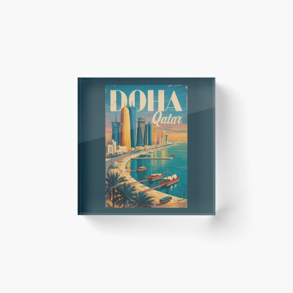 Item preview, Doha Qatar Skyline Illustration Travel Art Vintage designed and sold by KrisSidDesigns.