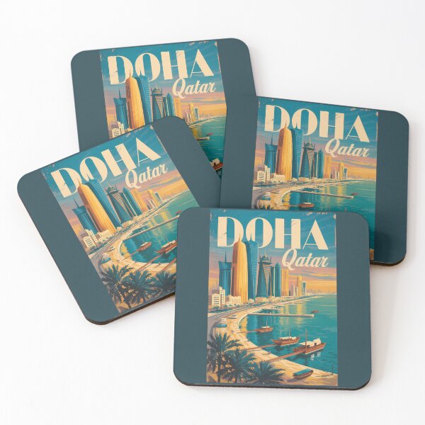 Item preview, Doha Qatar Skyline Illustration Travel Art Vintage designed and sold by KrisSidDesigns.