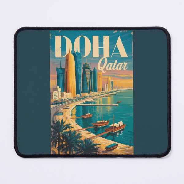 Item preview, Doha Qatar Skyline Illustration Travel Art Vintage designed and sold by KrisSidDesigns.