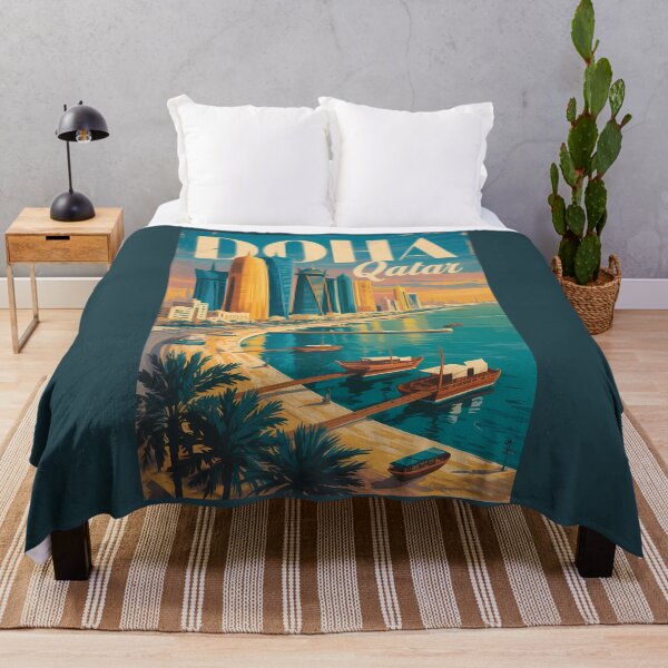 Item preview, Doha Qatar Skyline Illustration Travel Art Vintage designed and sold by KrisSidDesigns.