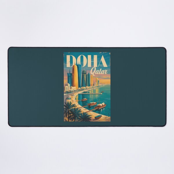 Item preview, Doha Qatar Skyline Illustration Travel Art Vintage designed and sold by KrisSidDesigns.
