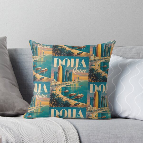 Item preview, Doha Qatar Skyline Illustration Travel Art Vintage designed and sold by KrisSidDesigns.