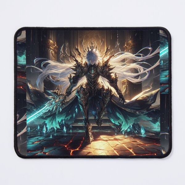 Item preview, The Celestial Void-King: Awakening in the Molten Abyss with Cyan Lance and Void-Gold Armor designed and sold by MouradStudio.