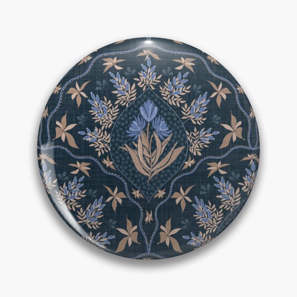 Item preview, Scandinavian Folk Floral Medallion - Brown Blue Botanical on Navy designed and sold by andrea.lavendelle.