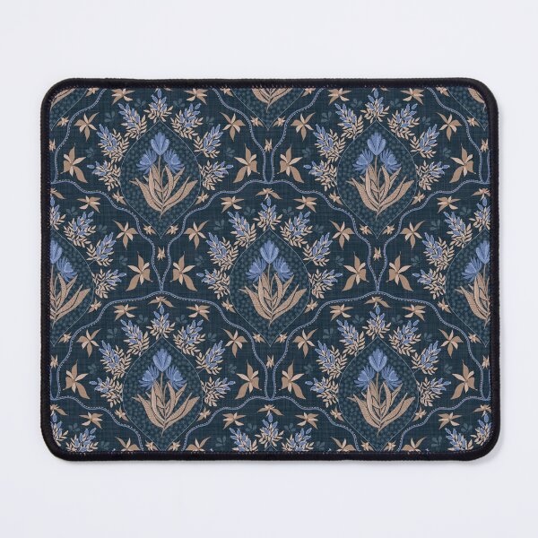 Item preview, Scandinavian Folk Floral Medallion - Brown Blue Botanical on Navy designed and sold by andrea.lavendelle.