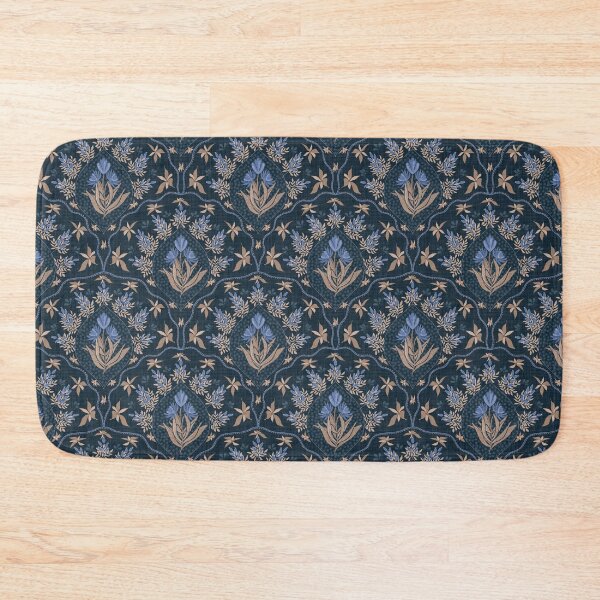Item preview, Scandinavian Folk Floral Medallion - Brown Blue Botanical on Navy designed and sold by andrea.lavendelle.