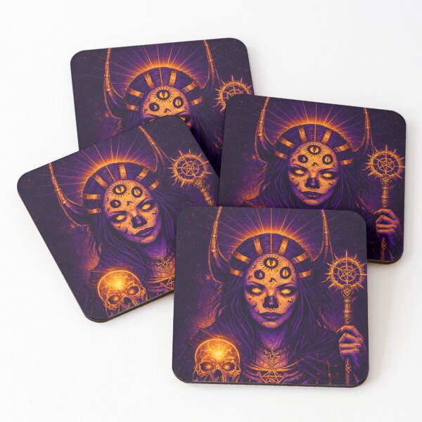 Item preview, Orange Demon Goddess Skull Art – Gothic Witchcore Fantasy Art Print designed and sold by TheHorsemanRidesAgain.