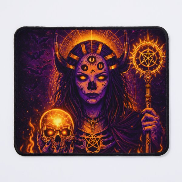 Item preview, Orange Demon Goddess Skull Art – Gothic Witchcore Fantasy Art Print designed and sold by TheHorsemanRidesAgain.