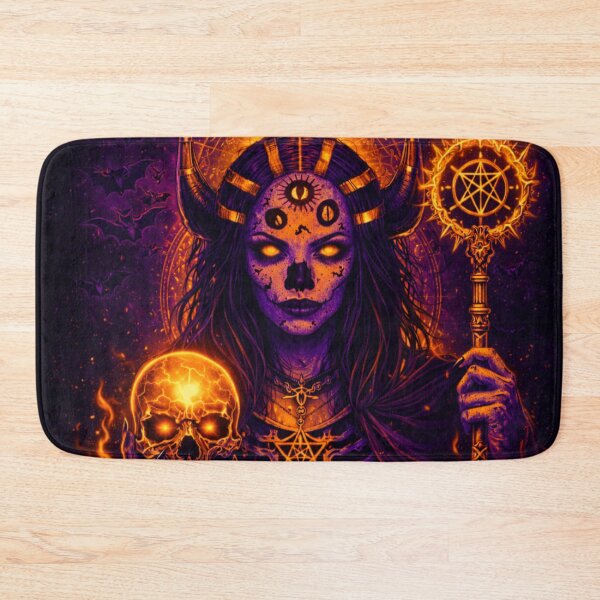 Item preview, Orange Demon Goddess Skull Art – Gothic Witchcore Fantasy Art Print designed and sold by TheHorsemanRidesAgain.