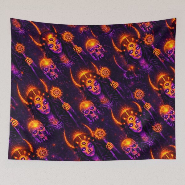 Item preview, Orange Demon Goddess Skull Art – Gothic Witchcore Fantasy Art Print designed and sold by TheHorsemanRidesAgain.