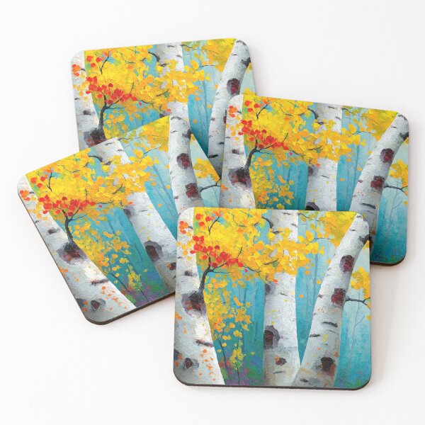 Item preview, Autumn Birch Glow Textured Palette Knife Forest Art on White Bark designed and sold by Rocky Mountain Artistry.