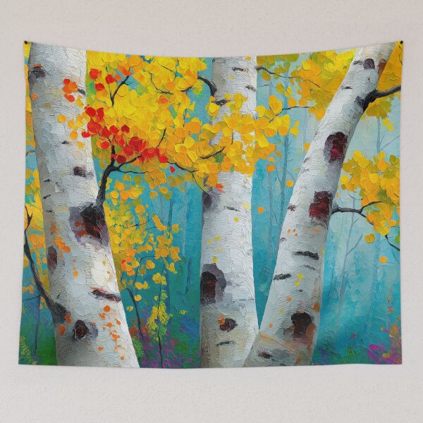 Item preview, Autumn Birch Glow Textured Palette Knife Forest Art on White Bark designed and sold by Rocky Mountain Artistry.