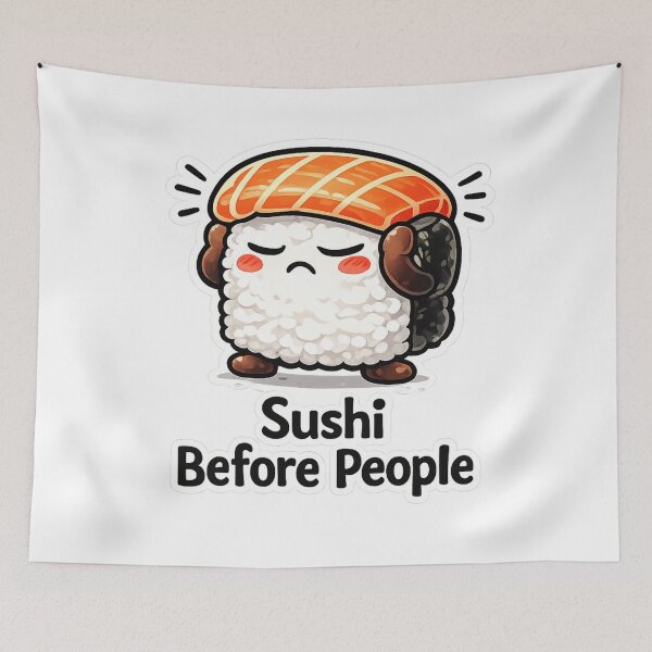 Aperçu de l'œuvre Sushi avant les gens sushi drôle kawaii cartoon créée et vendue par MarinaBlackArt.