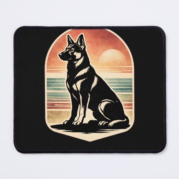 Item preview, German Shepherd Retro Sunset Linocut T-Shirt | Vintage Dog Ocean Design designed and sold by ZEBBEDE - Minimal Streetwear .