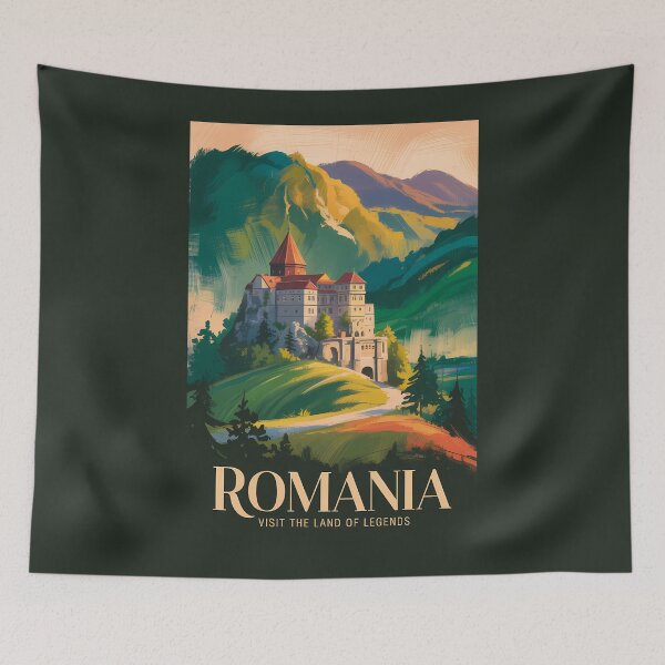Item preview, Romania Castle Landscape Illustration Travel Art Vintage designed and sold by KrisSidDesigns.