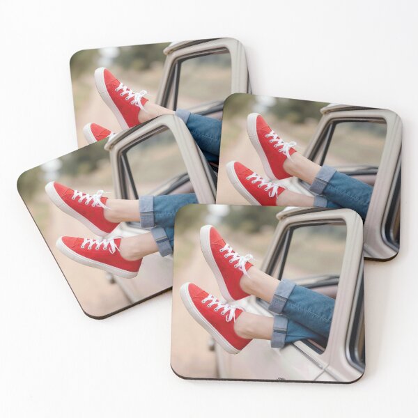 Item preview, Red Sneakers Sticking Out of a Retro Truck Window designed and sold by Maria Dryfhout.