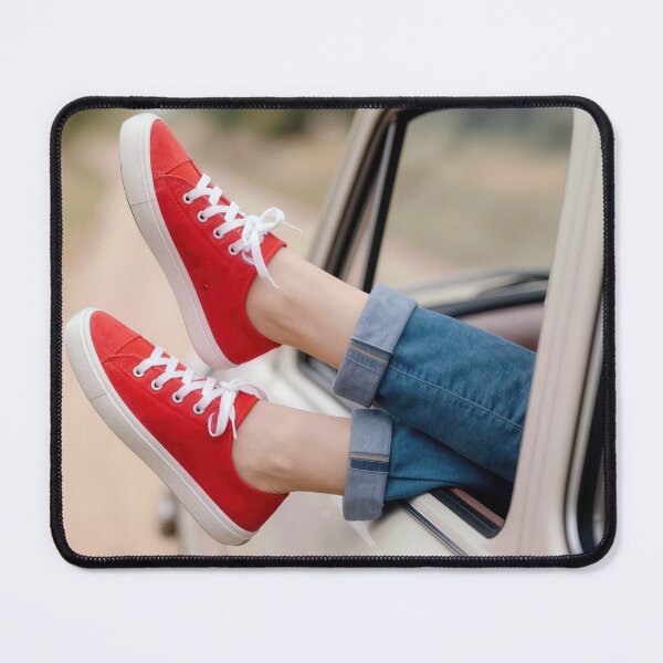 Item preview, Red Sneakers Sticking Out of a Retro Truck Window designed and sold by Maria Dryfhout.