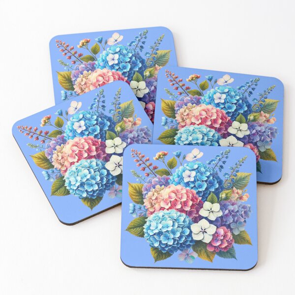 Item preview, Multicolored Hydrangea Hortensia Flowers on Blue Shapes Mania designed and sold by Shapes-Mania.