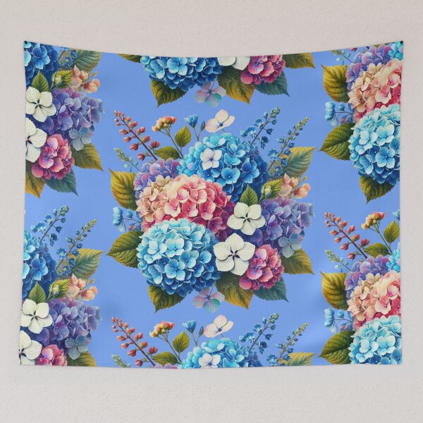 Item preview, Multicolored Hydrangea Hortensia Flowers on Blue Shapes Mania designed and sold by Shapes-Mania.