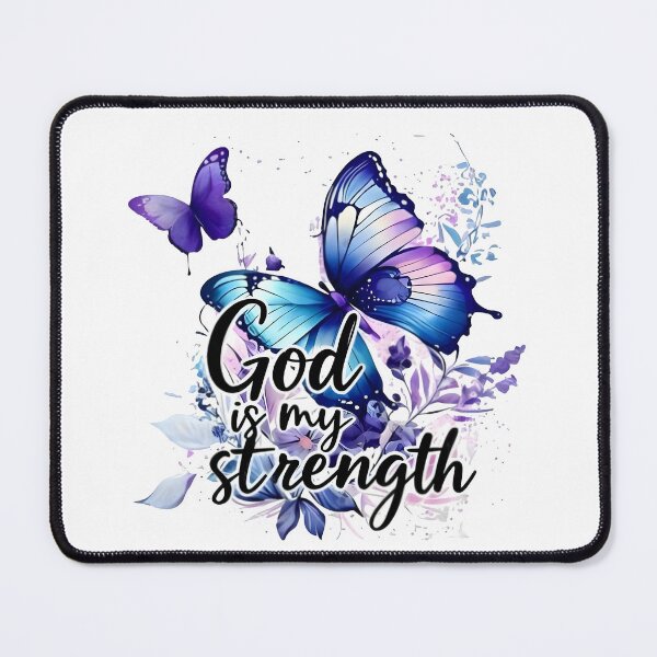 Item preview, God is My Strength - Blue Butterfly Watercolor Art designed and sold by Skully-Studio.