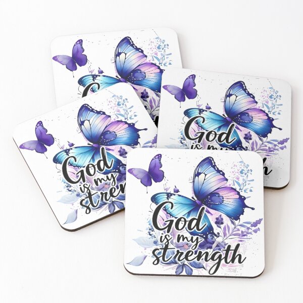 Item preview, God is My Strength - Blue Butterfly Watercolor Art designed and sold by Skully-Studio.