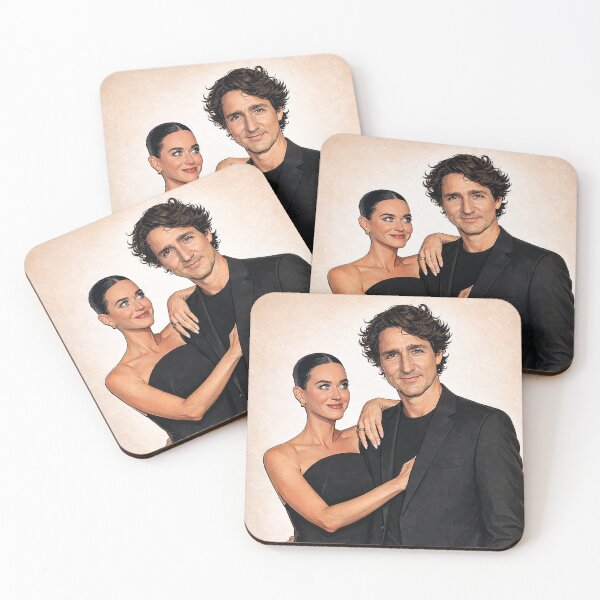 Item preview, Katy Perry and Justin Trudeau, chic in all black (fan art) designed and sold by PopCultureAndStuff.