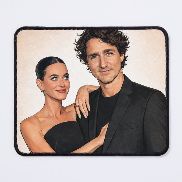 Item preview, Katy Perry and Justin Trudeau, chic in all black (fan art) designed and sold by PopCultureAndStuff.