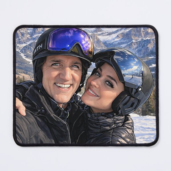 Item preview, Katy Perry and Justin Trudeau on a ski trip (fan art) designed and sold by PopCultureAndStuff.