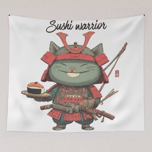 Item preview, Sushi Warrior – Cute Samurai Cat Kawaii Japanese Food Design designed and sold by De Aqui y de Alla Studio.