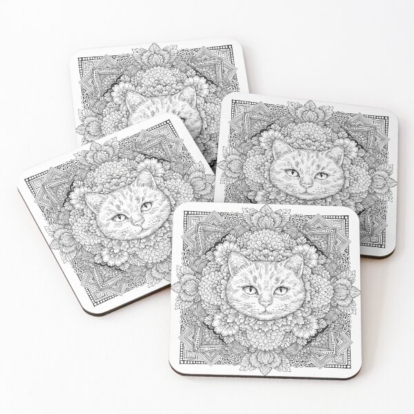 Item preview, Boho Mandala Cat Illustration | Floral Tribal Cat Art | Vintage Ethnic Animal Design designed and sold by Anime9122.