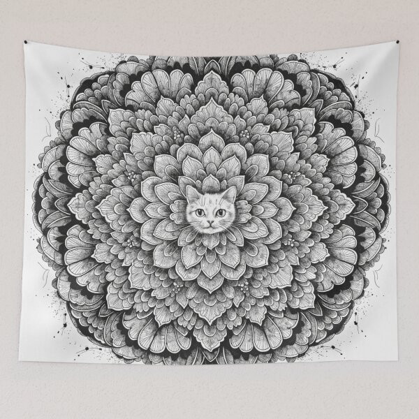 Item preview, Boho Mandala Cat Illustration | Floral Tribal Cat Art | Vintage Ethnic Animal Design designed and sold by Anime9122.