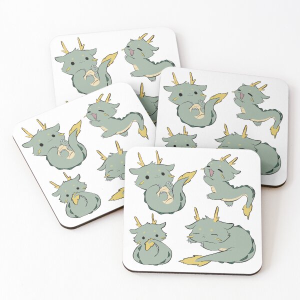 Item preview, 4 adorable green baby dragons - cozy mythical forest dragons playing & sleeping designed and sold by aziza-doodles.
