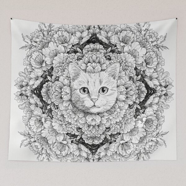Item preview, Boho Mandala Cat Illustration | Floral Tribal Cat Art | Vintage Ethnic Animal Design designed and sold by Anime9122.