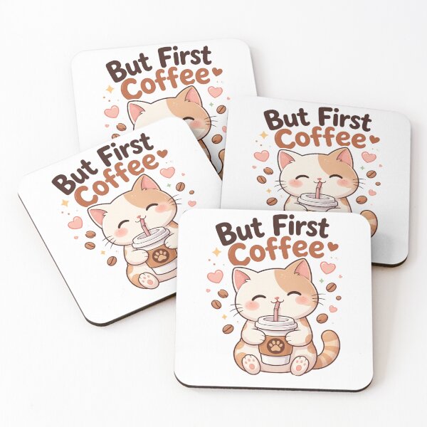 Item preview, Coffee Cat Sticker - Cute Kawaii Cat Drinking Coffee designed and sold by Kitty Kingdom Art.