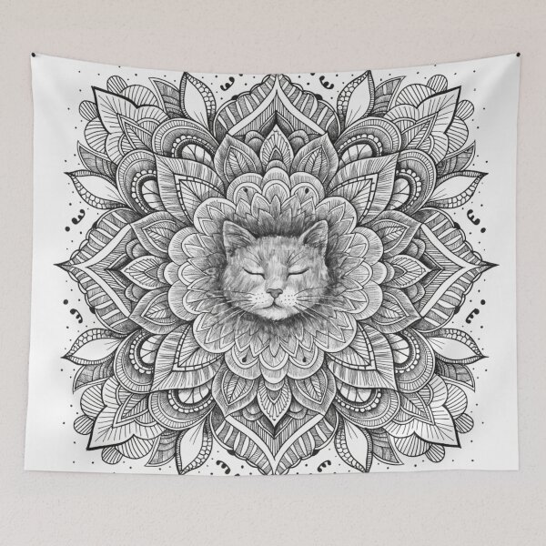 Item preview, Boho Mandala Cat Illustration | Floral Tribal Cat Art | Vintage Ethnic Animal Design designed and sold by Anime9122.