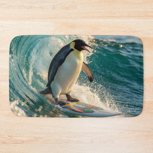 Item preview, Stoked Emperor Penguin Rides the Waves designed and sold by Tridentulus.