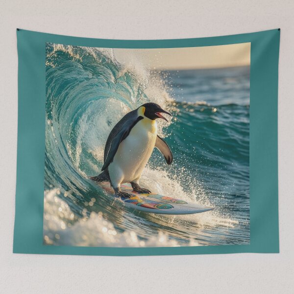 Item preview, Stoked Emperor Penguin Rides the Waves designed and sold by Tridentulus.