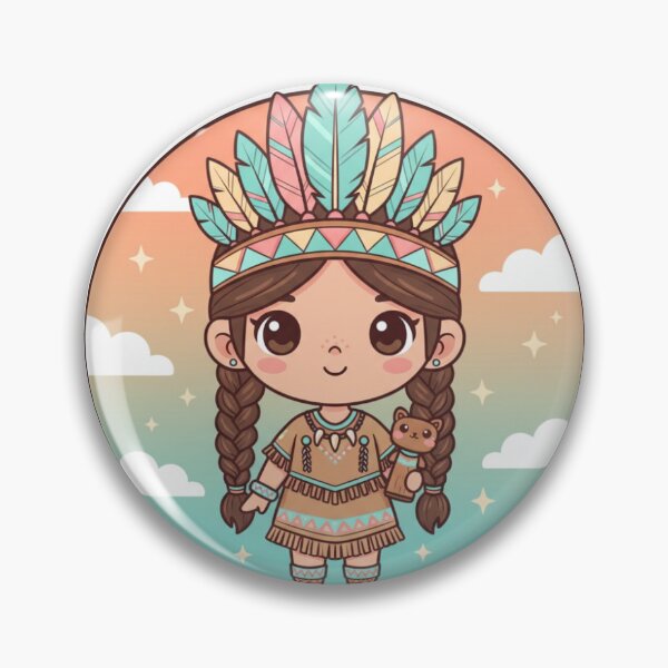 Item preview, Kawaii Native American Girl Sticker - Cute Indigenous Tribal Character with Feather Headdress designed and sold by Stick-Shop9.