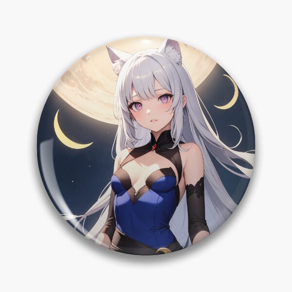 Item preview, Zakama Tanitsuki - Lunar Anime Cat Girl with Silver Hair & Midnight Moon Art designed and sold by iloveanimechibi.