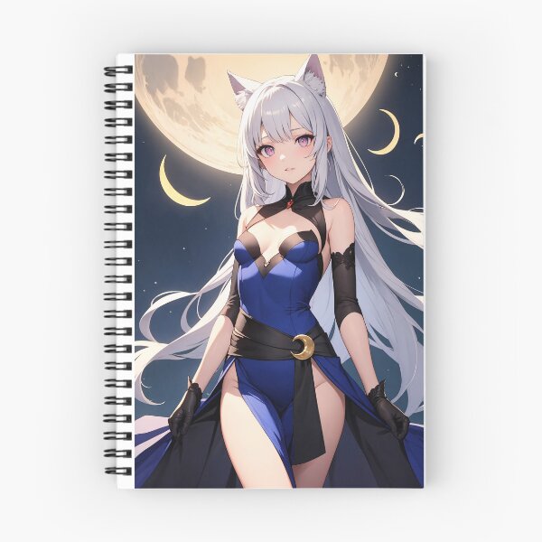 Item preview, Zakama Tanitsuki - Lunar Anime Cat Girl with Silver Hair & Midnight Moon Art designed and sold by iloveanimechibi.