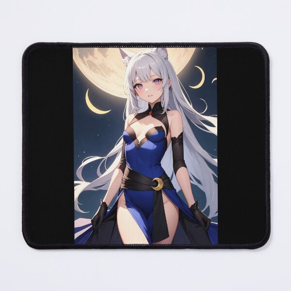 Item preview, Zakama Tanitsuki - Lunar Anime Cat Girl with Silver Hair & Midnight Moon Art designed and sold by iloveanimechibi.