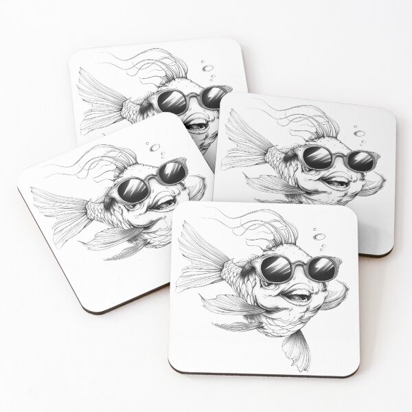 Item preview, Funny Goldfish with Sunglasses Black and White Illustration designed and sold by inkoutninja.