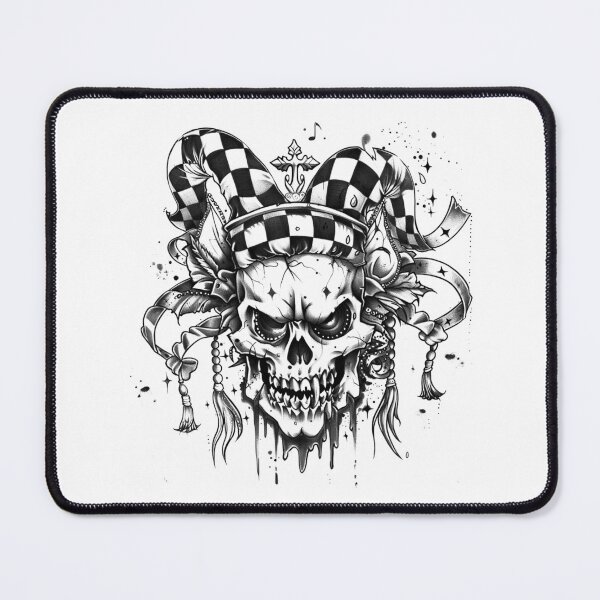 Item preview, Evil Jester Skull Black and White Gothic Illustration designed and sold by inkoutninja.
